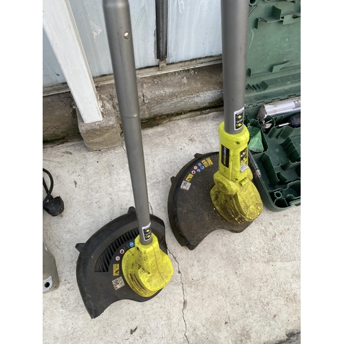 1681 - TWO RYOBI BATTERY POWERED GRASS STRIMMERS