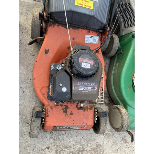 1715 - A CHAMPION SELF PROPELLED PETROL LAWN MOWER WITH GRASS BOX