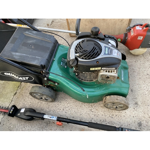 1728 - A QUALCAST PETROL LAWN MOWER WITH GRASS BOX AND BRIGGS AND STRATTON ENGINE