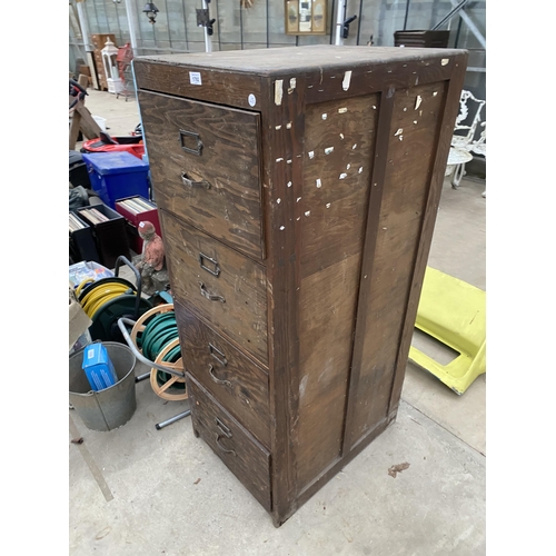 1792 - A VINTAGE WOODEN FOUR DRAWER FILING CABINET