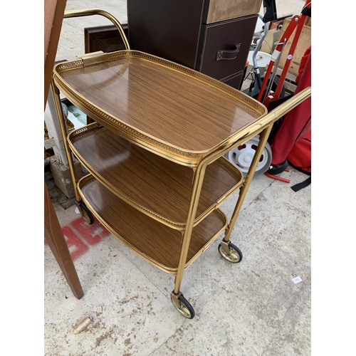 1893 - A THREE TIER TEA TROLLEY AND A CHEST OF FOUR FAUX LEATHER DRAWERS