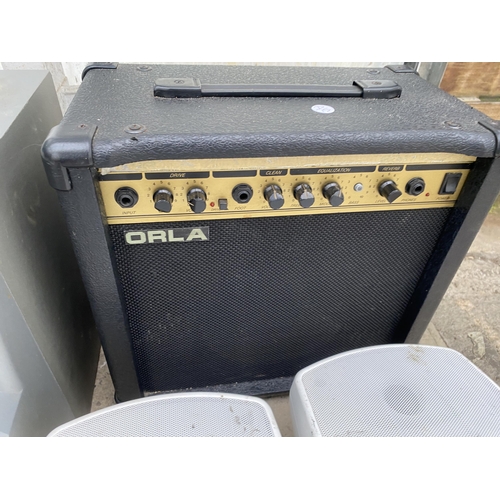 2348 - AN ORLA AMPLIFIER AND THREE VARIOUS SPEAKERS