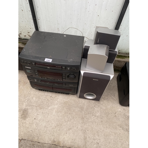 2362 - A SAMSUNG STEREO SYSTEM AND FIVE SONY SPEAKERS