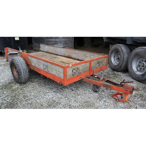 206 - A BRADLEY RED METAL AND WOODEN TRAILER. 12' X 5',  WOODEN FLOOR. BRAKES - ROAD LEGAL,  USED ON SITES... 