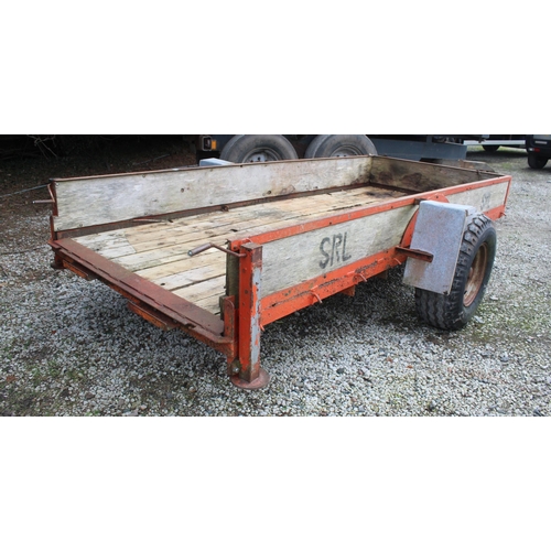 206 - A BRADLEY RED METAL AND WOODEN TRAILER. 12' X 5',  WOODEN FLOOR. BRAKES - ROAD LEGAL,  USED ON SITES... 