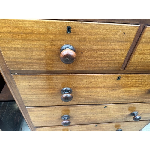 2503 - A VICTORIAN MAHOGANY CHEST OF TWO SHORT AND THREE LONG DRAWERS WITH ROUNDED CORNERS, 39