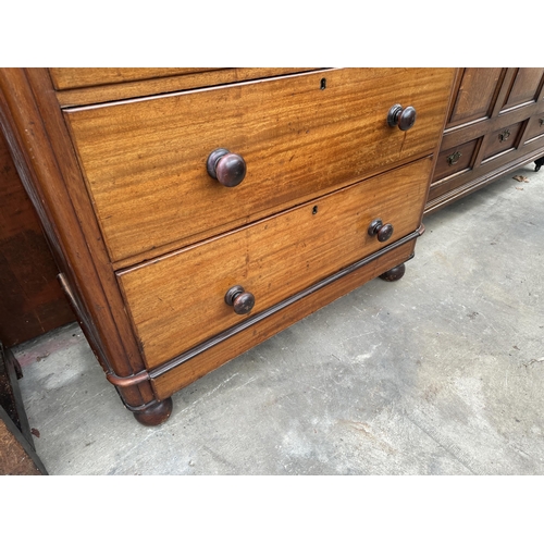 2503 - A VICTORIAN MAHOGANY CHEST OF TWO SHORT AND THREE LONG DRAWERS WITH ROUNDED CORNERS, 39