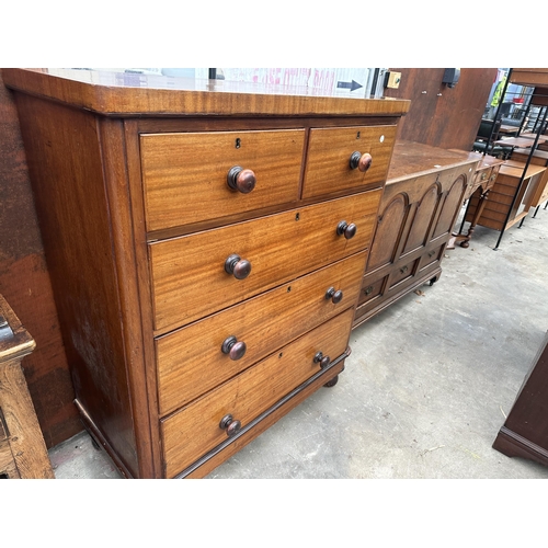 2503 - A VICTORIAN MAHOGANY CHEST OF TWO SHORT AND THREE LONG DRAWERS WITH ROUNDED CORNERS, 39