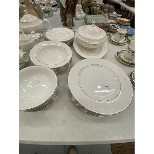 108 - A LARGE QUANTITY OF WEDGWOOD/ROYAL DOULTON SIGNET PLANTINUM TO INCLUDE SERVING PLATTERS, TEAPOTS, LI... 