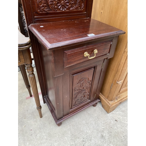 2547 - A VICTORIAN STYLE MIRROR BACK HALLSTAND WITH DRAWER AND CUPBOARD TO BASE 22