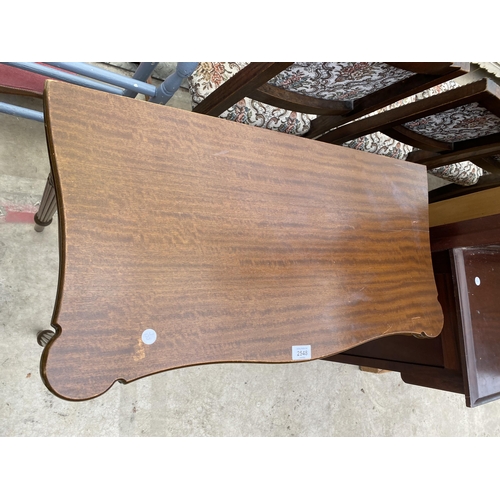 2548 - A MAHOGANY FOLD OVER GAME TABLE WITH TWO SHAM DRAWERS ON TURNED AND FLUTED LEGS 31