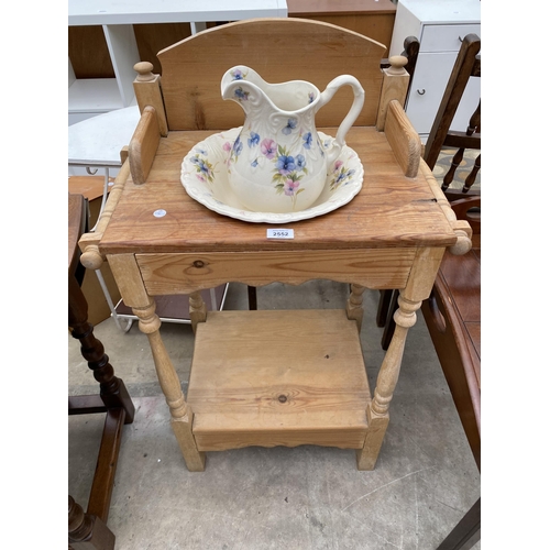 2552 - A VICTORIAN STYLE PINE WASH STAND WITH CERAMIC JUG AND BOWL