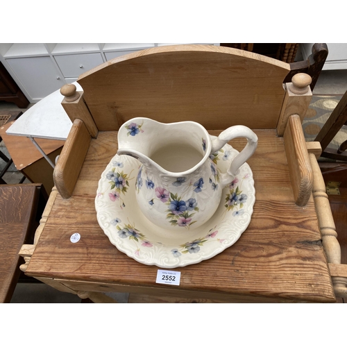 2552 - A VICTORIAN STYLE PINE WASH STAND WITH CERAMIC JUG AND BOWL