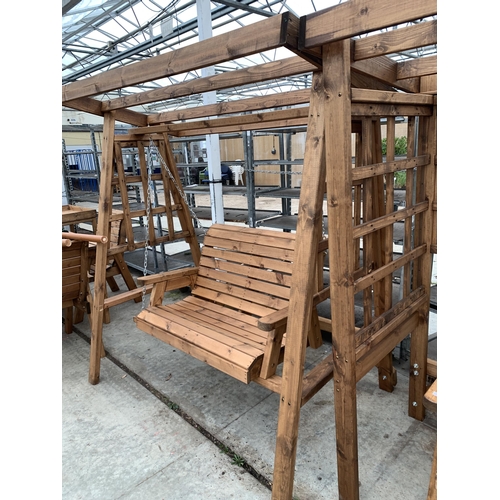 163 - AN AS NEW EX DISPLAY CHARLES TAYLOR GARDEN FURNITURE SET OF ONE ARBOUR AND DOUBLE SWING SEAT