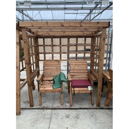 166 - AN AS NEW EX DISPLAY CHARLES TAYLOR GARDEN FURNITURE SET TO INCLUDE ONE ARBOUR WITH TWO SINGLE CHAIR... 