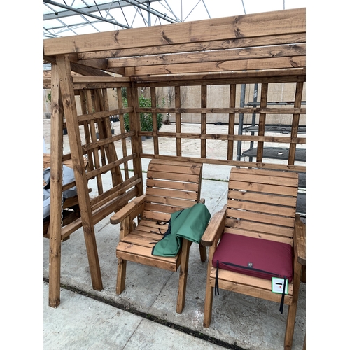 166 - AN AS NEW EX DISPLAY CHARLES TAYLOR GARDEN FURNITURE SET TO INCLUDE ONE ARBOUR WITH TWO SINGLE CHAIR... 