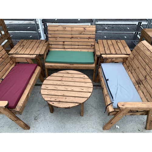 167 - AN AS NEW EX DISPLAY CHARLES TAYLOR GARDEN FURNITURE SET. TO INCLUDE THREE DOUBLE BENCH SEATS, ONE R... 