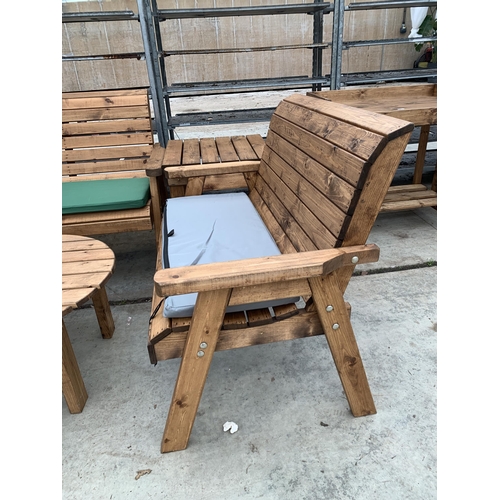 167 - AN AS NEW EX DISPLAY CHARLES TAYLOR GARDEN FURNITURE SET. TO INCLUDE THREE DOUBLE BENCH SEATS, ONE R... 