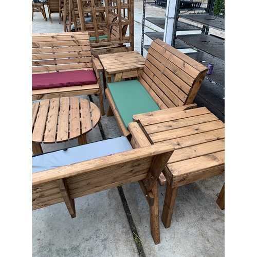 167 - AN AS NEW EX DISPLAY CHARLES TAYLOR GARDEN FURNITURE SET. TO INCLUDE THREE DOUBLE BENCH SEATS, ONE R... 