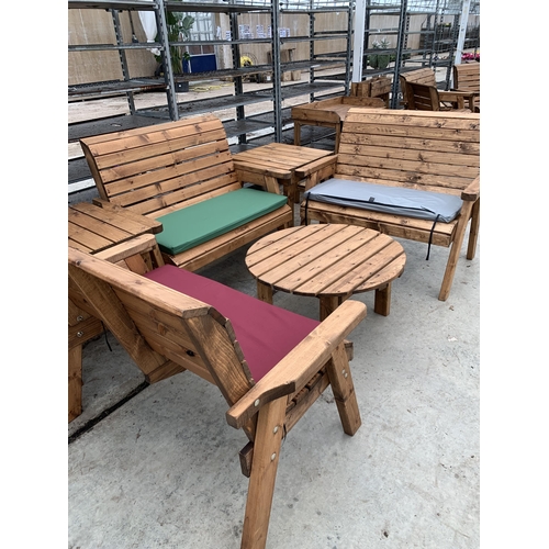 167 - AN AS NEW EX DISPLAY CHARLES TAYLOR GARDEN FURNITURE SET. TO INCLUDE THREE DOUBLE BENCH SEATS, ONE R... 