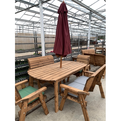 176 - AN AS NEW EX DISPLAY CHARLES TAYLOR LARGE GARDEN FURNITURE SET. TO INCLUDE ONE LARGE OVAL TABLE WITH... 