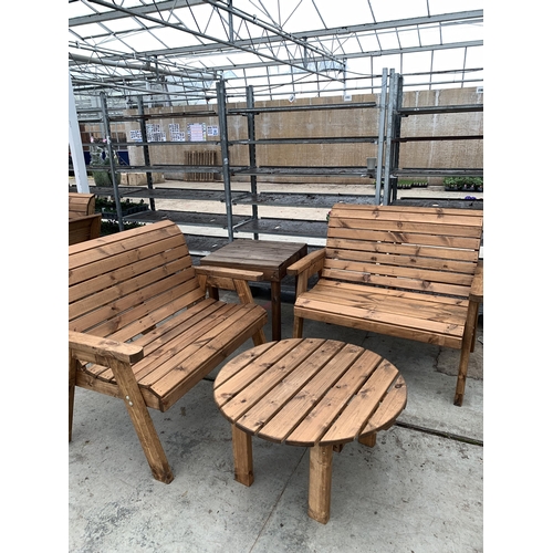 177 - AN AS NEW EX DISPLAY CHARLES TAYLOR GARDEN FURNITURE SET TO INCLUDE TWO DOUBLE BENCH SEATS. ONE ROUN... 