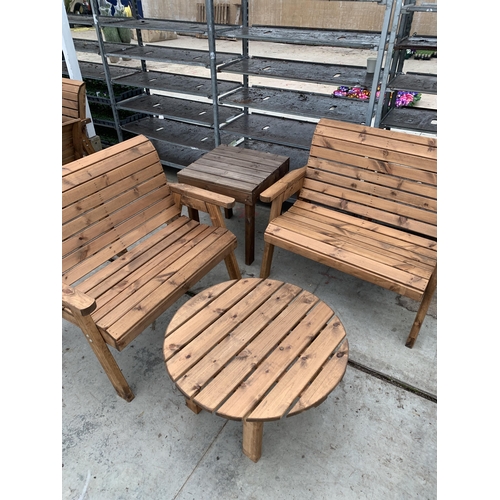 177 - AN AS NEW EX DISPLAY CHARLES TAYLOR GARDEN FURNITURE SET TO INCLUDE TWO DOUBLE BENCH SEATS. ONE ROUN... 