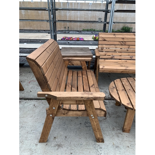 177 - AN AS NEW EX DISPLAY CHARLES TAYLOR GARDEN FURNITURE SET TO INCLUDE TWO DOUBLE BENCH SEATS. ONE ROUN... 