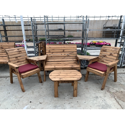 179 - AN AS NEW EX DISPLAY CHARLES TAYLOR GARDEN FURNITURE SET. TO INCLUDE ONE DOUBLE BENCH SEAT AND TWO S... 