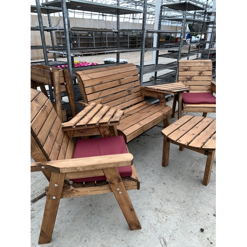 179 - AN AS NEW EX DISPLAY CHARLES TAYLOR GARDEN FURNITURE SET. TO INCLUDE ONE DOUBLE BENCH SEAT AND TWO S... 