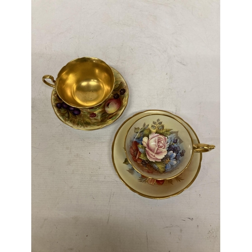 1 - TWO AYNSLEY FOOTED TEACUPS AND SAUCERS TO INCLUDE 