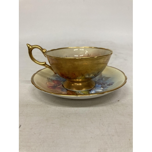 1 - TWO AYNSLEY FOOTED TEACUPS AND SAUCERS TO INCLUDE 