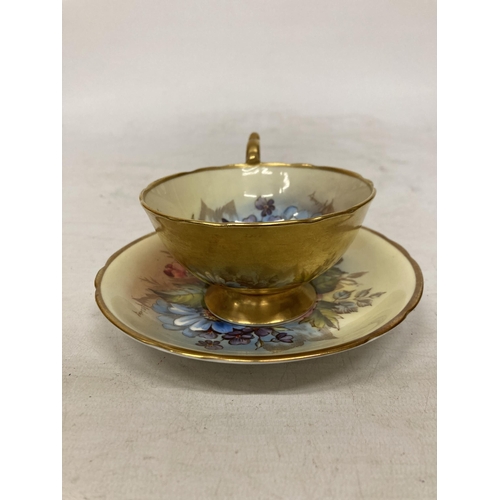 1 - TWO AYNSLEY FOOTED TEACUPS AND SAUCERS TO INCLUDE 