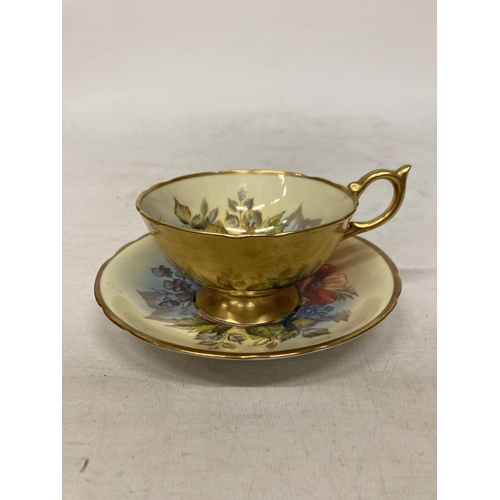 1 - TWO AYNSLEY FOOTED TEACUPS AND SAUCERS TO INCLUDE 