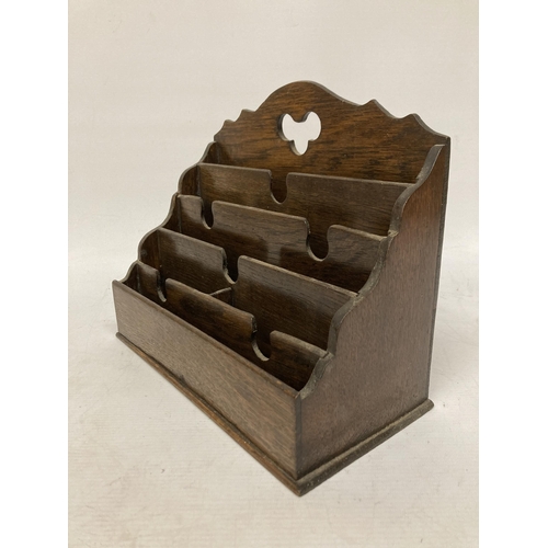 37 - A VINTAGE OAK STATIONERY LETTER RACK