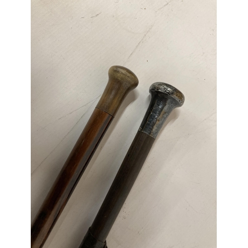 39 - TWO VINTAGE WOODEN WALKING CANES, ONE WITH A HALLMARKED HANDLE