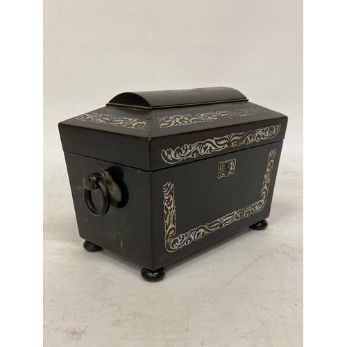 41 - AN EBONY AND MOTHER OF PEARL TEA CADDY