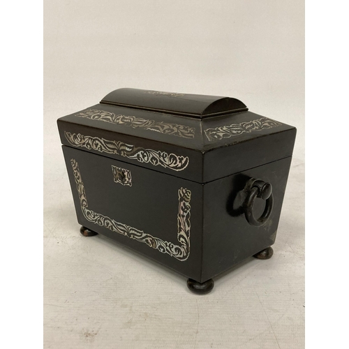 41 - AN EBONY AND MOTHER OF PEARL TEA CADDY