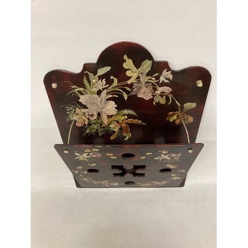 49 - A VICTORIAN PAPIER MACHE, HAND PAINTED, FLORAL LETTER RACK, 30CM X 40CM