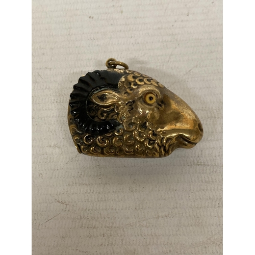 57 - A BRASS NOVELTY VESTA CASE IN THE SHAPE OF A RAM'S HEAD