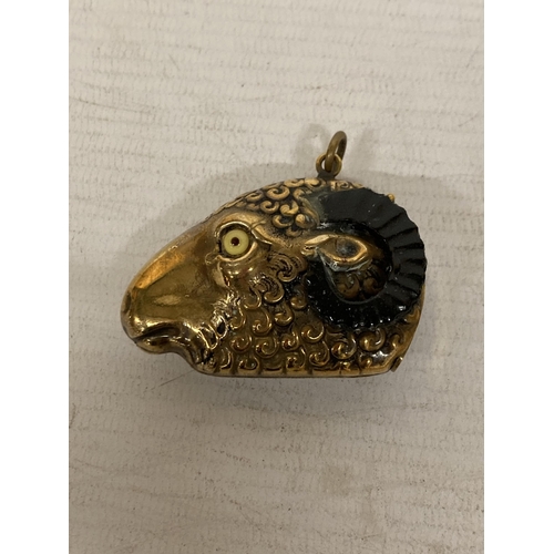 57 - A BRASS NOVELTY VESTA CASE IN THE SHAPE OF A RAM'S HEAD