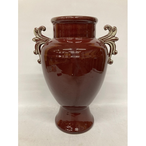 62 - A LARGE POTTERY URN STYLE VASE, HEIGHT 45CM