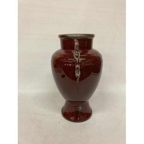 62 - A LARGE POTTERY URN STYLE VASE, HEIGHT 45CM