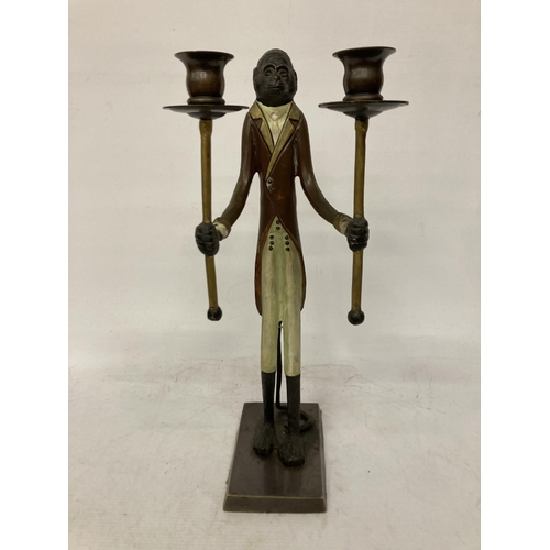 67 - A VINTAGE BRONZE/BRASS MAITLAND SMITH BUTLER MONKEY CANDLESTICK, HEIGHT 40.5CM