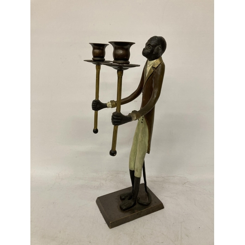 67 - A VINTAGE BRONZE/BRASS MAITLAND SMITH BUTLER MONKEY CANDLESTICK, HEIGHT 40.5CM