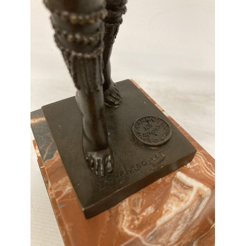 69 - A BRONZE ART DECO LADY DANCER ON A MARBLE BASE, HEIGHT 50CM