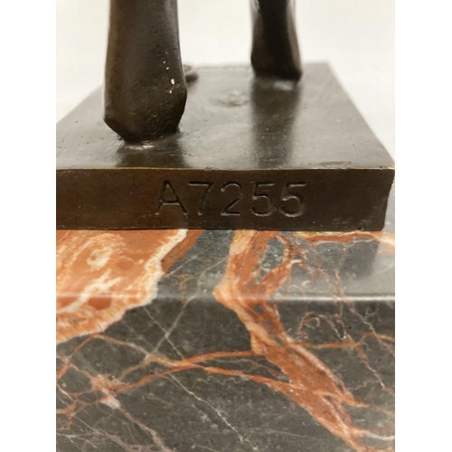 69 - A BRONZE ART DECO LADY DANCER ON A MARBLE BASE, HEIGHT 50CM