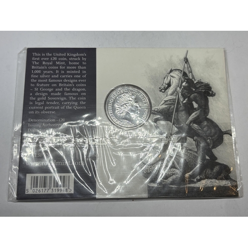 80 - A ST GEORGE AND THE DRAGON SILVER £20 PROOF COIN