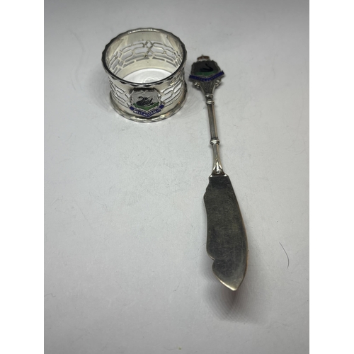 88 - TWO MARKED SILVER ITEMS TO INCLUDE A NAPKIN RING AND A JAM KNIFE WITH WESTERN AUSTRALIA SHIELD