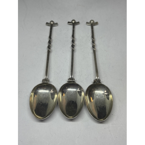 91 - THREE HALLMARKED LONDON SILVER GOLFING SPOONS